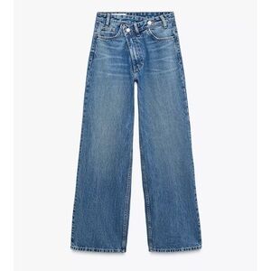 Zara Cross Waist High Rise Wide Leg Denim